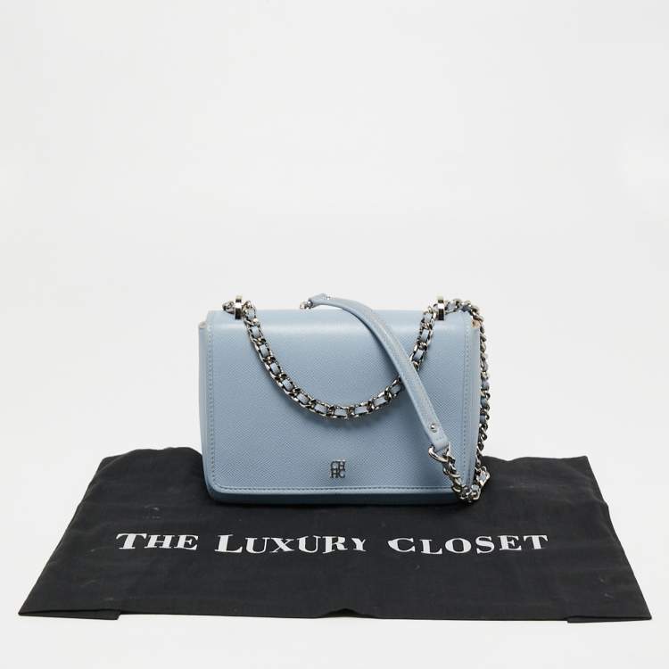 Pre Owned CH Carolina Herrera Blue Leather Flap Shoulder Bag