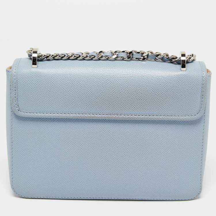 Pre Owned CH Carolina Herrera Blue Leather Flap Shoulder Bag