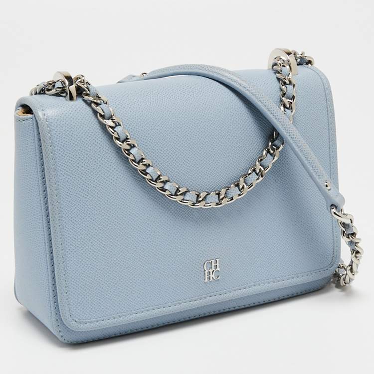 Pre Owned CH Carolina Herrera Blue Leather Flap Shoulder Bag