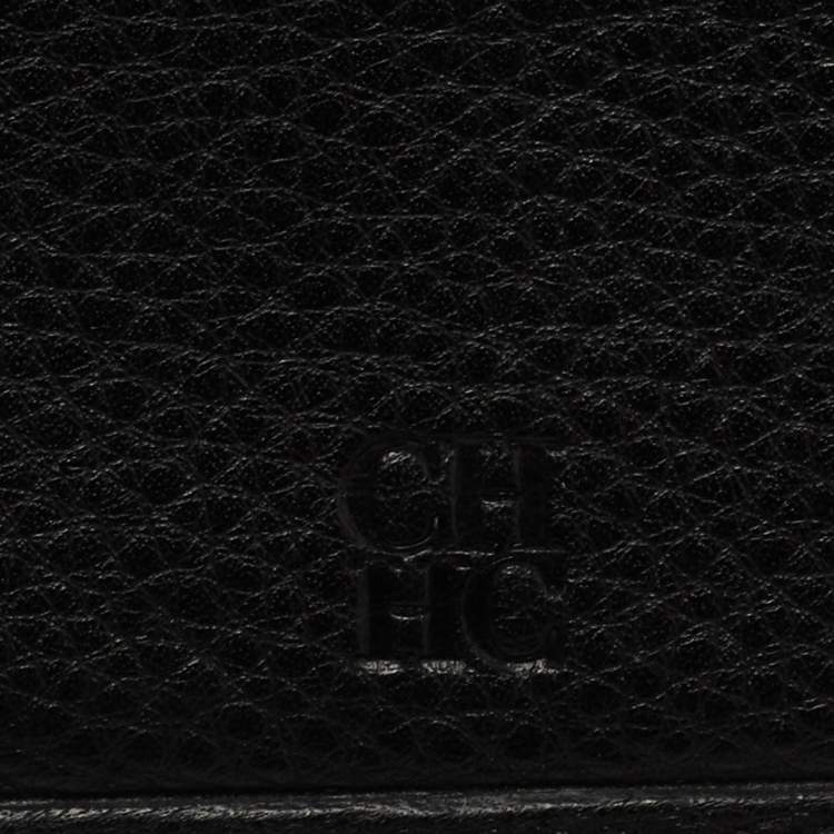 Pre Owned CH Carolina Herrera Black Monogram Embossed Leather Bow Flap Clutch