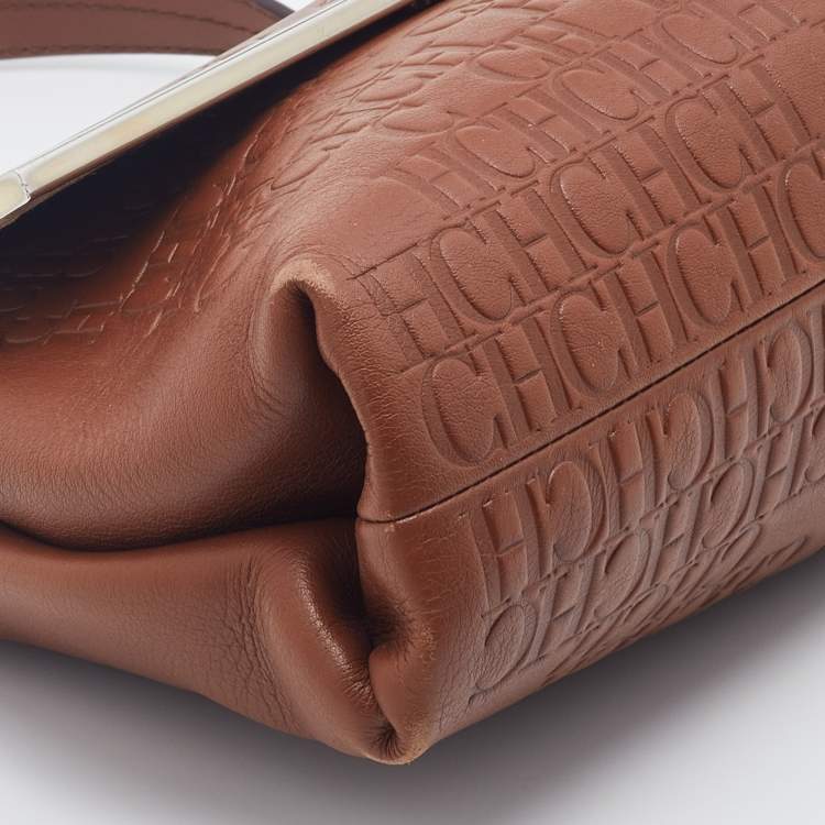 Pre Owned CH Carolina Herrera Brown Leather Flap Top Handle Bag
