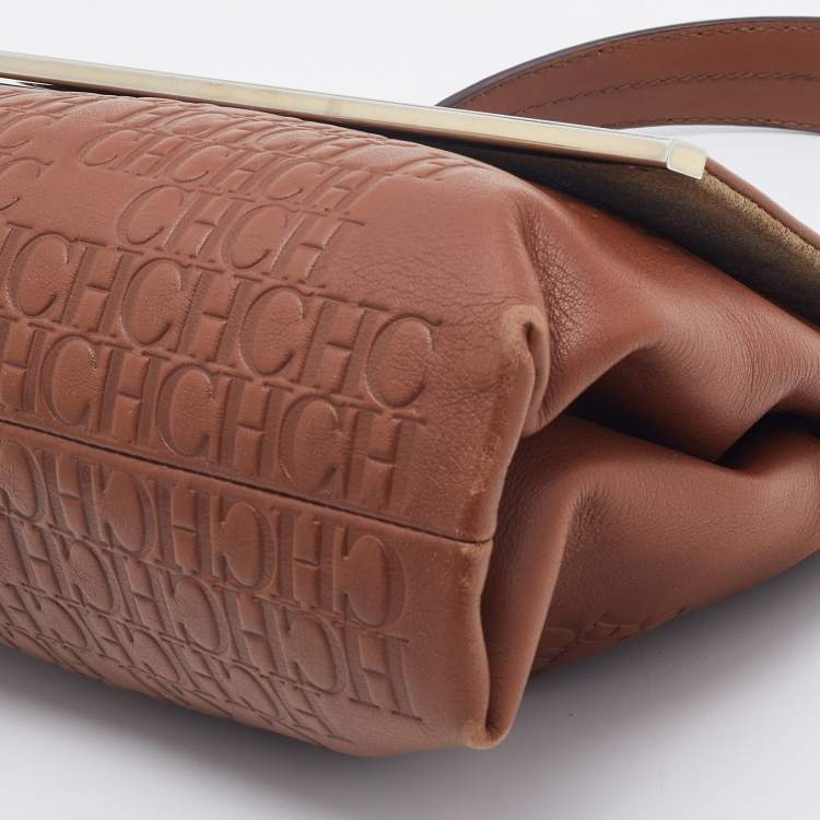 Pre Owned CH Carolina Herrera Brown Leather Flap Top Handle Bag