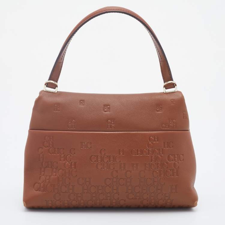 Pre Owned CH Carolina Herrera Brown Leather Flap Top Handle Bag