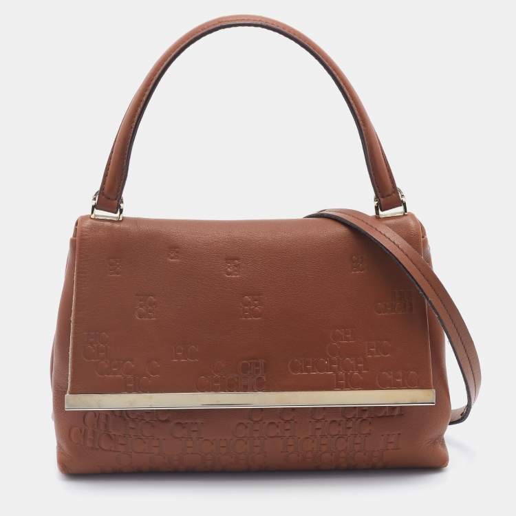 Pre Owned CH Carolina Herrera Brown Leather Flap Top Handle Bag