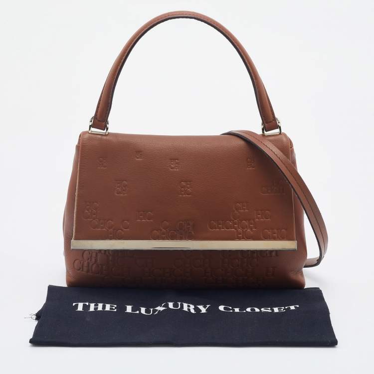 Pre Owned CH Carolina Herrera Brown Leather Flap Top Handle Bag