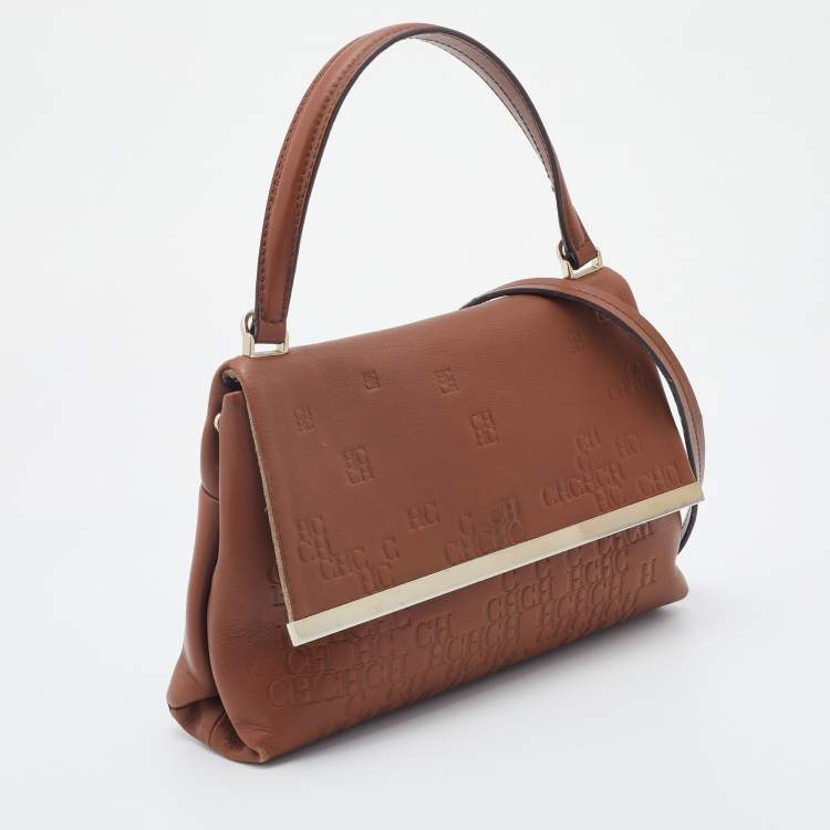 Pre Owned CH Carolina Herrera Brown Leather Flap Top Handle Bag