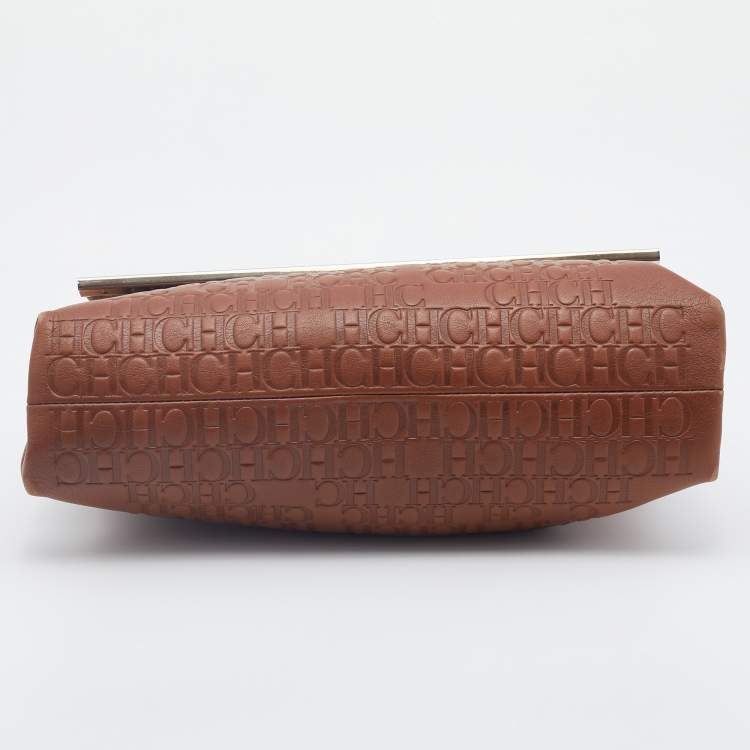 Pre Owned CH Carolina Herrera Brown Leather Flap Top Handle Bag