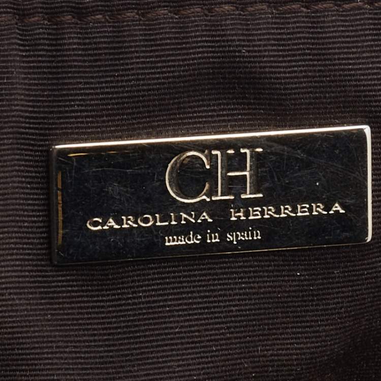 Pre Owned CH Carolina Herrera Metallic Beige Monogram Leather Audrey Tote