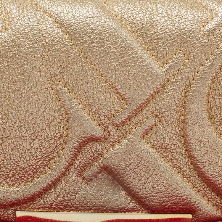Pre Owned CH Carolina Herrera Metallic Gold Quilted Leather Flap Chain Shoulder Bag