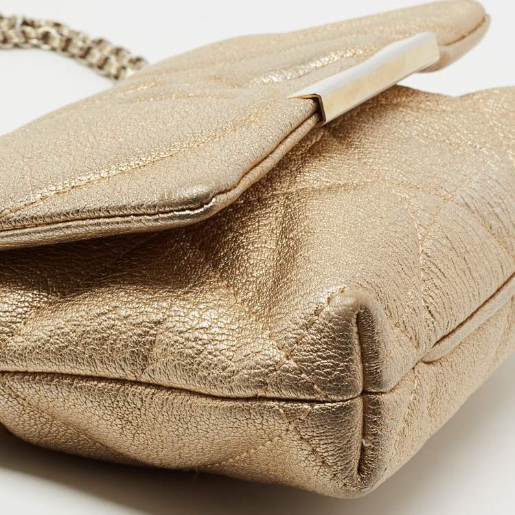 Pre Owned CH Carolina Herrera Metallic Gold Quilted Leather Flap Chain Shoulder Bag