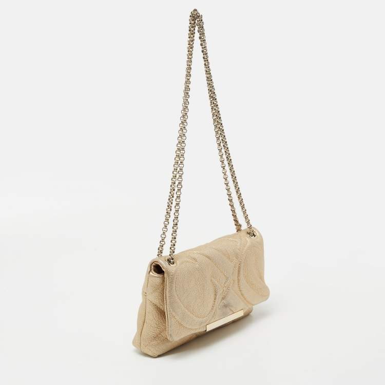 Pre Owned CH Carolina Herrera Metallic Gold Quilted Leather Flap Chain Shoulder Bag