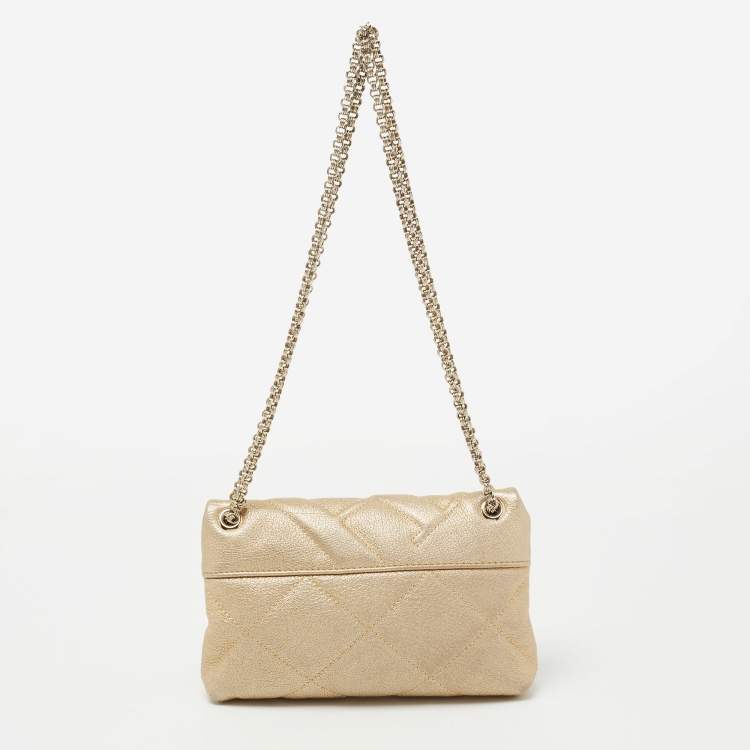 Pre Owned CH Carolina Herrera Metallic Gold Quilted Leather Flap Chain Shoulder Bag