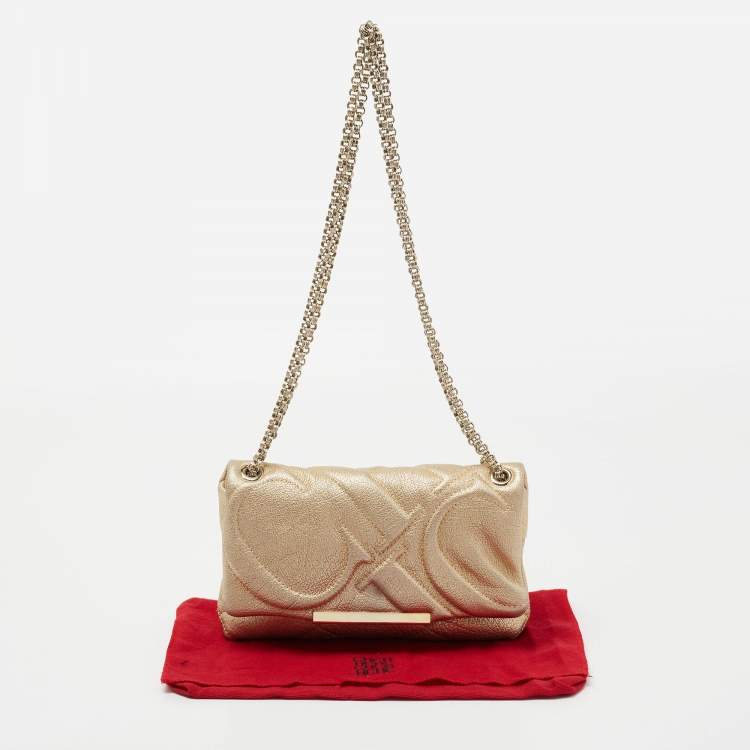 Pre Owned CH Carolina Herrera Metallic Gold Quilted Leather Flap Chain Shoulder Bag