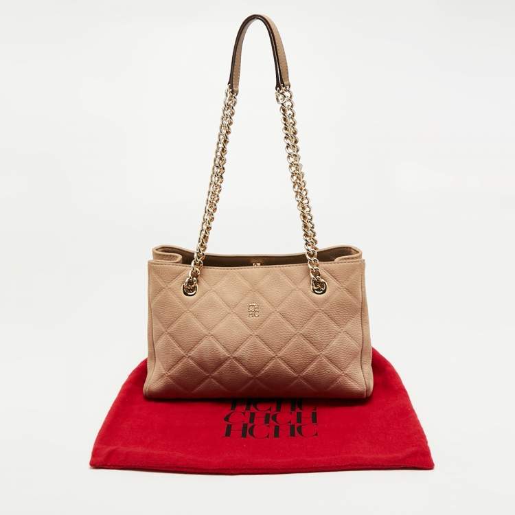 مملوكة مسبقًا CH Carolina Herrera Beige Quilted Nubuck Leather Chain Tote