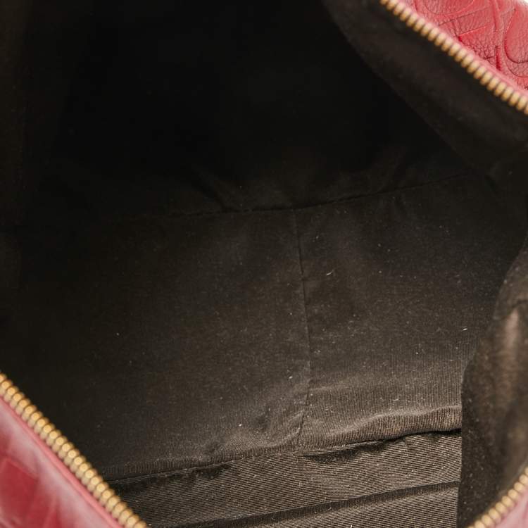Pre Owned CH Carolina Herrera Burgundy Monogram Embossed Leather Chain Hobo