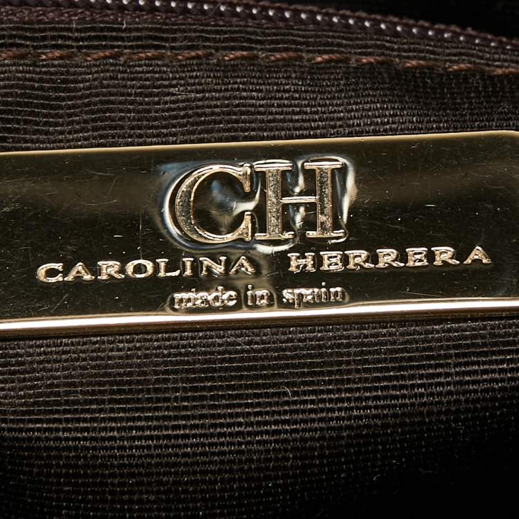 Pre Owned CH Carolina Herrera Burgundy Monogram Embossed Leather Chain Hobo
