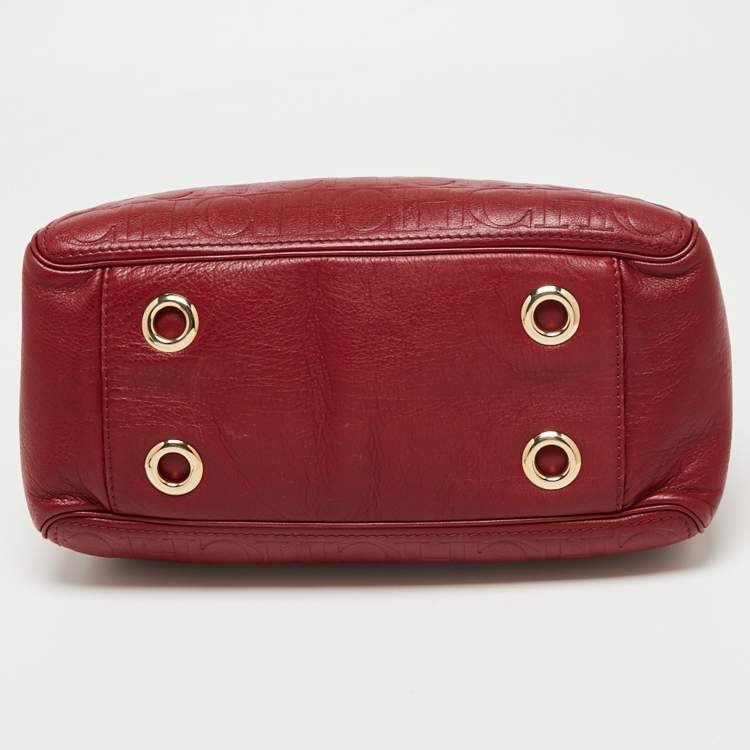 Pre Owned CH Carolina Herrera Burgundy Monogram Embossed Leather Chain Hobo