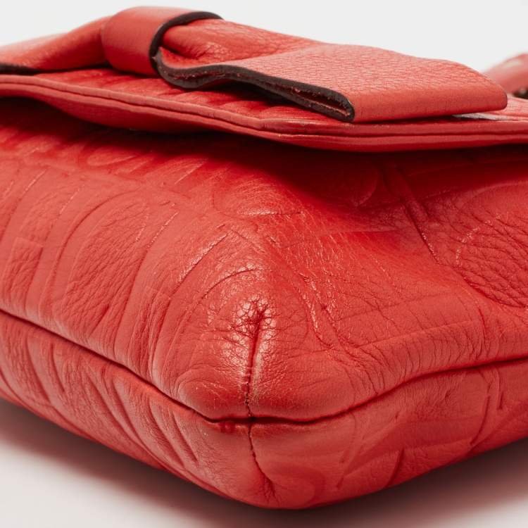 Pre Owned CH Carolina Herrera Red Monogram Embossed Leather Mini Audrey Shoulder Bag