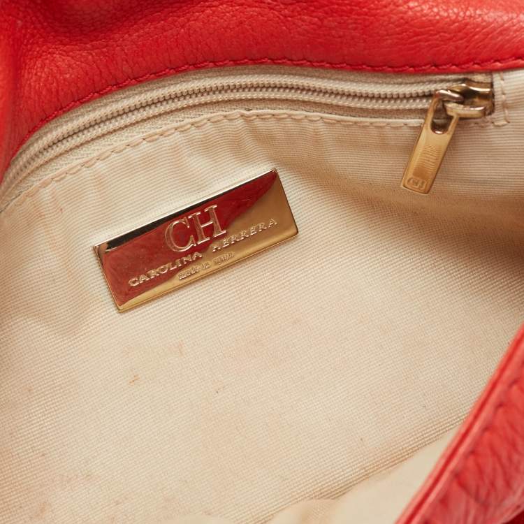 Pre Owned CH Carolina Herrera Red Monogram Embossed Leather Mini Audrey Shoulder Bag