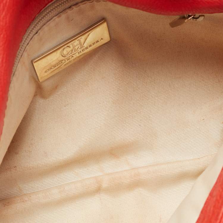 Pre Owned CH Carolina Herrera Red Monogram Embossed Leather Mini Audrey Shoulder Bag