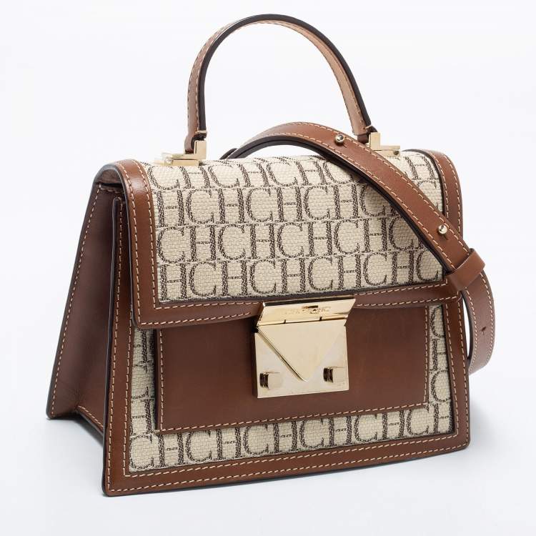 Pre Owned CH Carolina Herrera Monogram Canvas and Leather Top Handle Bag