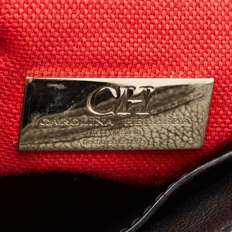 Pre Owned CH Carolina Herrera Black Leather Victoria Insignia Top Handle Bag
