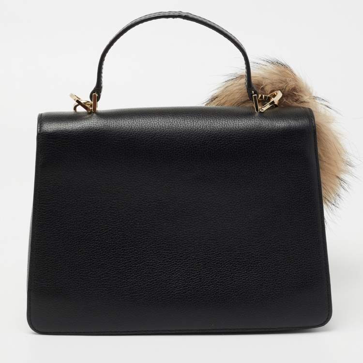 Pre Owned CH Carolina Herrera Black Leather Victoria Insignia Top Handle Bag