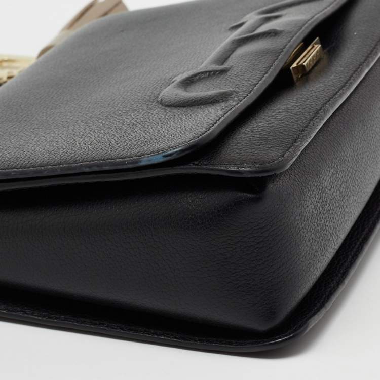 Pre Owned CH Carolina Herrera Black Leather Victoria Insignia Top Handle Bag