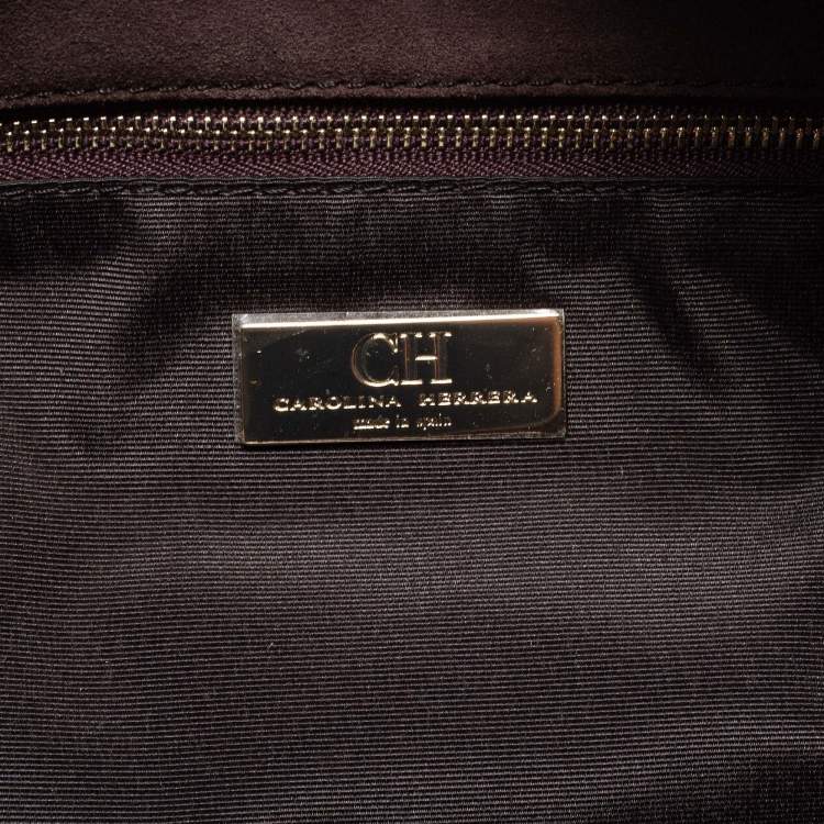 Pre Owned CH Carolina Herrera Purple Logo Embossed Leather Shoulder Bag