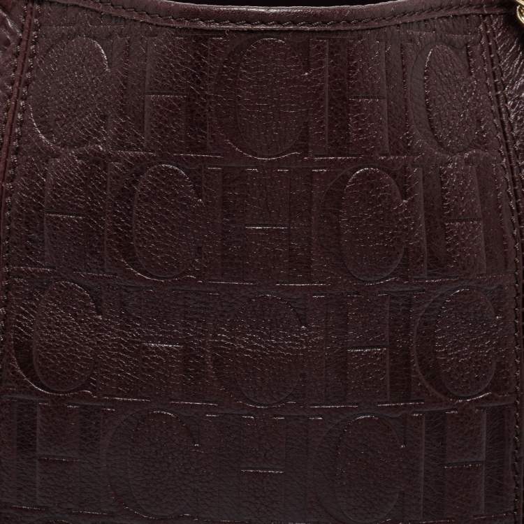 Pre Owned CH Carolina Herrera Brown Logo Embossed Leather Chain Satchel