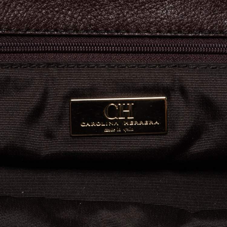 Pre Owned CH Carolina Herrera Brown Logo Embossed Leather Chain Satchel
