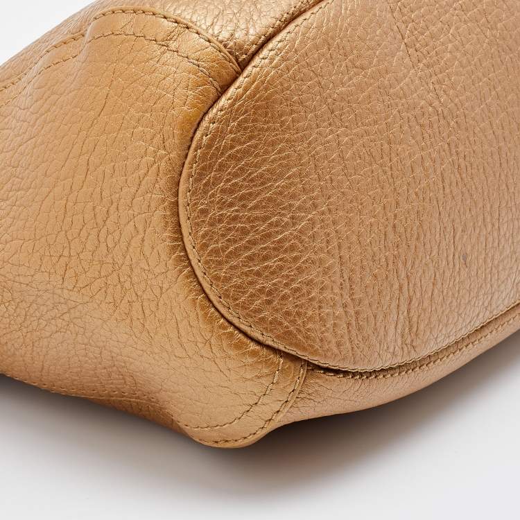 Pre Owned CH Carolina Herrera Metallic Gold Leather Chain Tassel Hobo