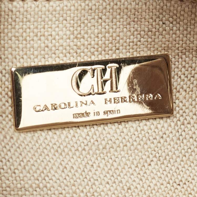 Pre Owned CH Carolina Herrera Beige Leather Top Handle Bag