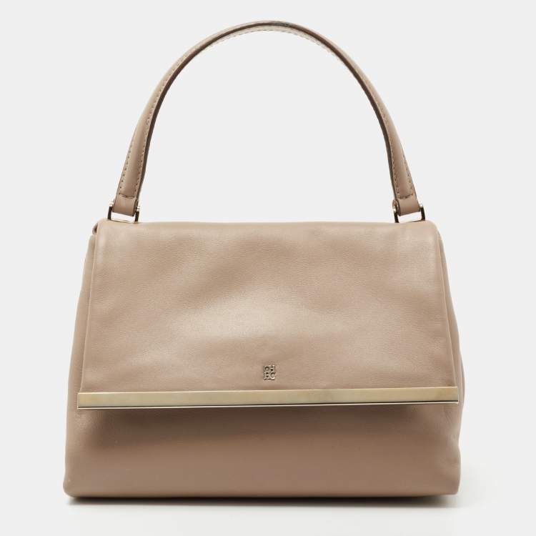 Pre Owned CH Carolina Herrera Beige Leather Top Handle Bag