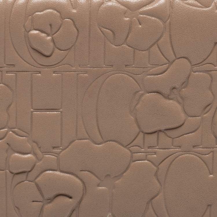 Pre Owned CH Carolina Herrera Beige Floral Embossed Leather Bifold Continental Wallet