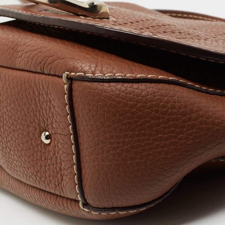 Pre Owned CH Carolina Herrera Brown Leather Flap Crossbody Bag