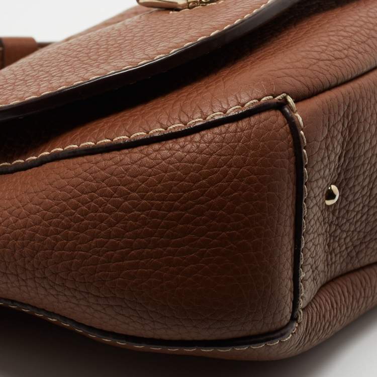 Pre Owned CH Carolina Herrera Brown Leather Flap Crossbody Bag