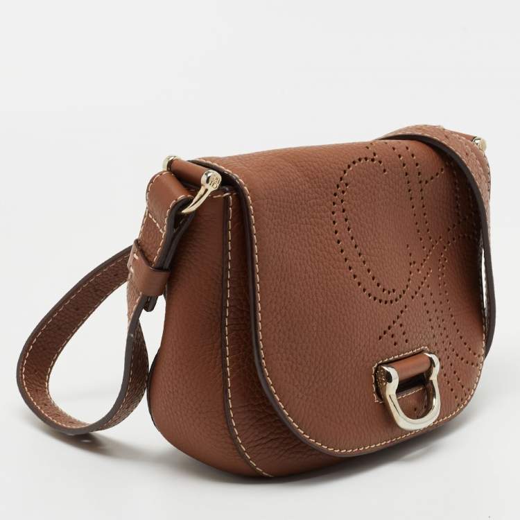 Pre Owned CH Carolina Herrera Brown Leather Flap Crossbody Bag