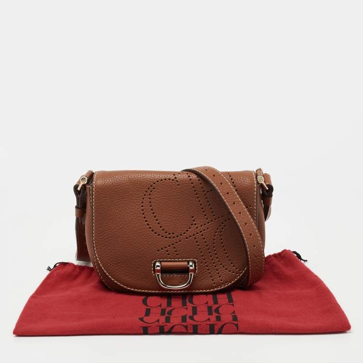 Pre Owned CH Carolina Herrera Brown Leather Flap Crossbody Bag