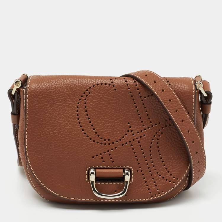 Pre Owned CH Carolina Herrera Brown Leather Flap Crossbody Bag