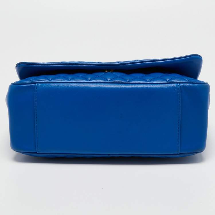 Pre Owned CH Carolina Herrera Blue Quilted Leather Flap Chain Shoulder Bag