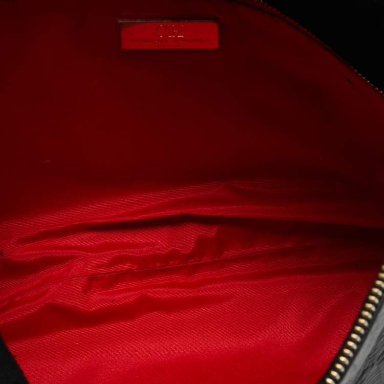 Pre Owned CH Carolina Herrera Black Monogram Leather Shoulder Bag