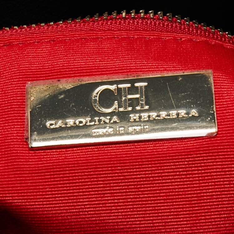 Pre Owned CH Carolina Herrera Black Monogram Leather Shoulder Bag
