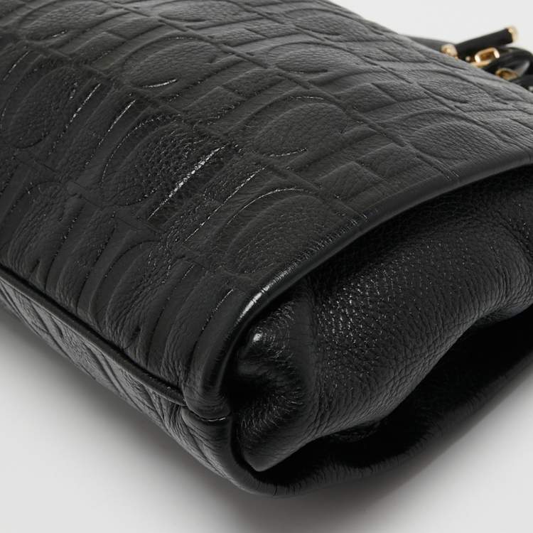 Pre Owned CH Carolina Herrera Black Monogram Leather Shoulder Bag
