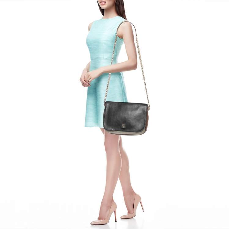 Pre Owned CH Carolina Herrera Tricolor Leather Flap Chain Shoulder Bag