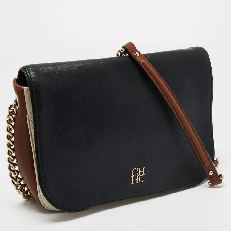 Pre Owned CH Carolina Herrera Tricolor Leather Flap Chain Shoulder Bag
