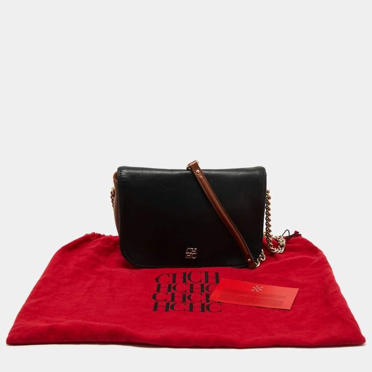 Pre Owned CH Carolina Herrera Tricolor Leather Flap Chain Shoulder Bag