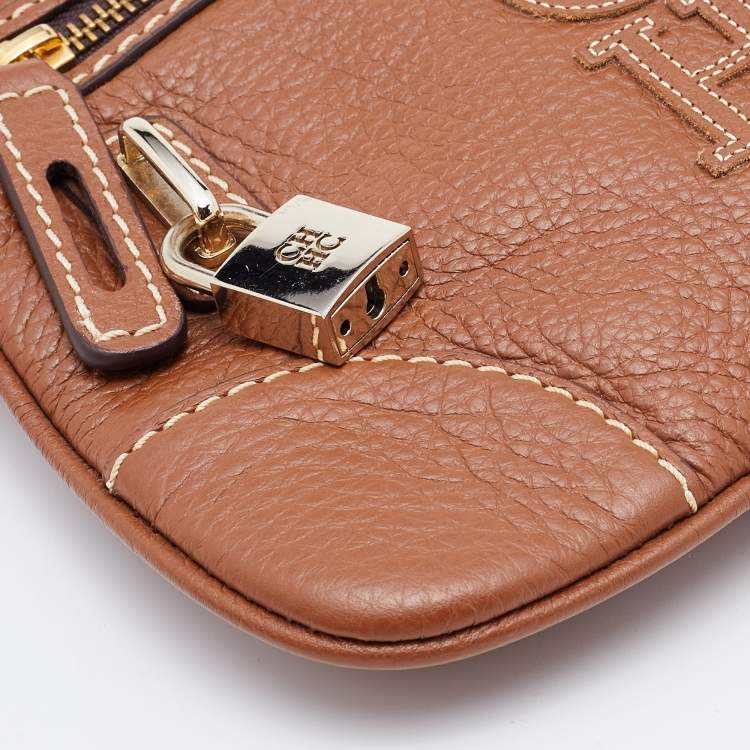 Pre Owned CH Carolina Herrera Brown Leather CH Crossbody Bag