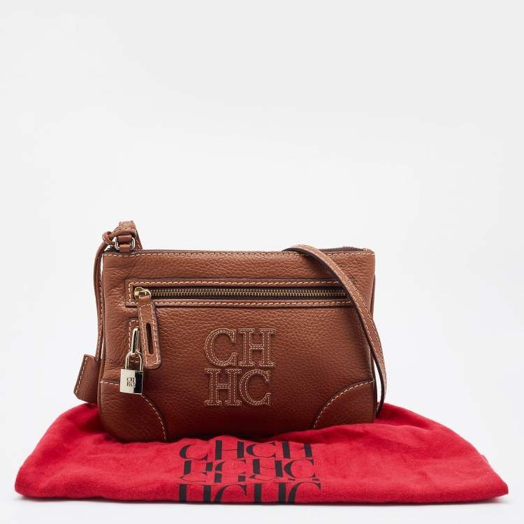 Pre Owned CH Carolina Herrera Brown Leather CH Crossbody Bag