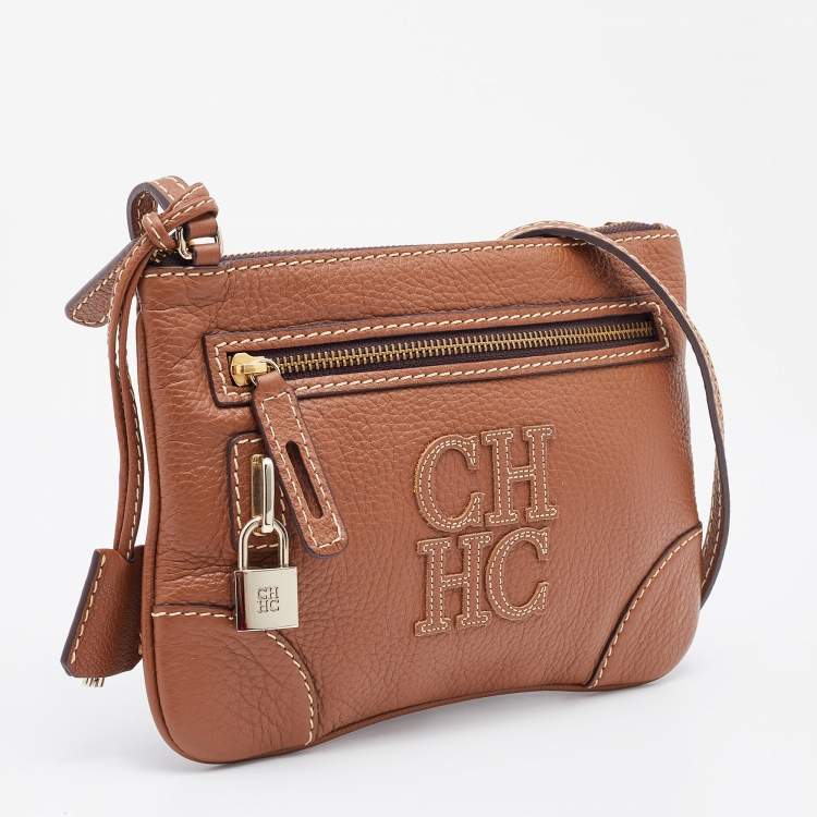 Pre Owned CH Carolina Herrera Brown Leather CH Crossbody Bag